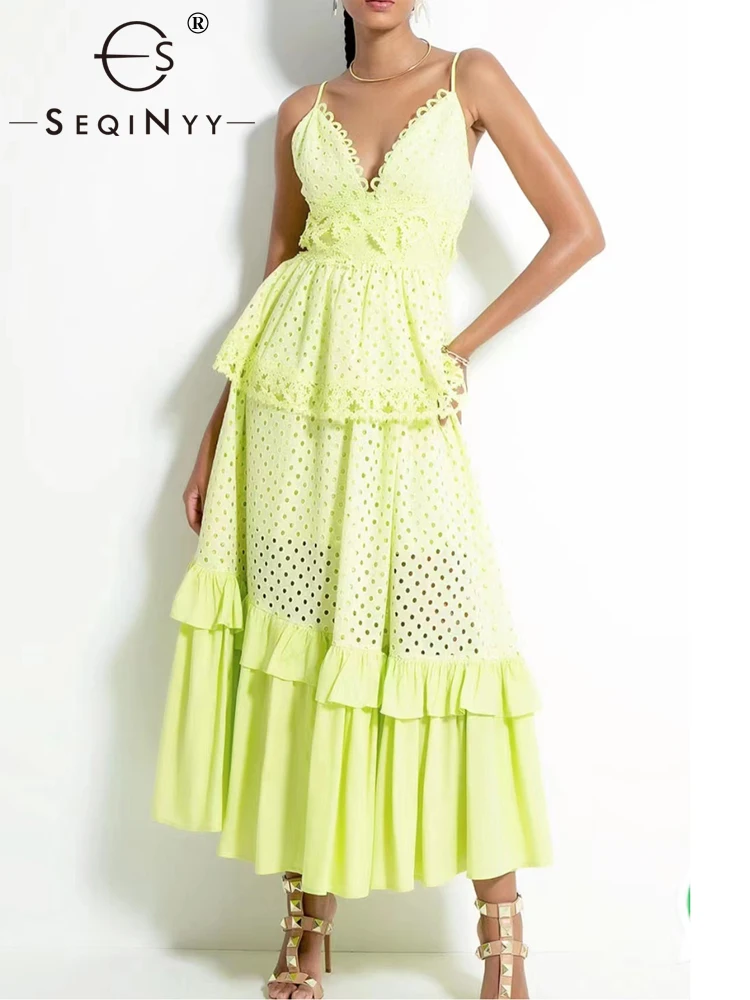 SEQINYY Elegant Midi Dress Summer Spring New Fashion Design Women Runway Strapless V-Neck Hollow Out Lace Ruffles Holiday
SEQINYY Elegant Midi Dress Summer Spring New Fashion Design Women Runway Strapless V-Neck Hollow Out Lace Ruffles Holiday