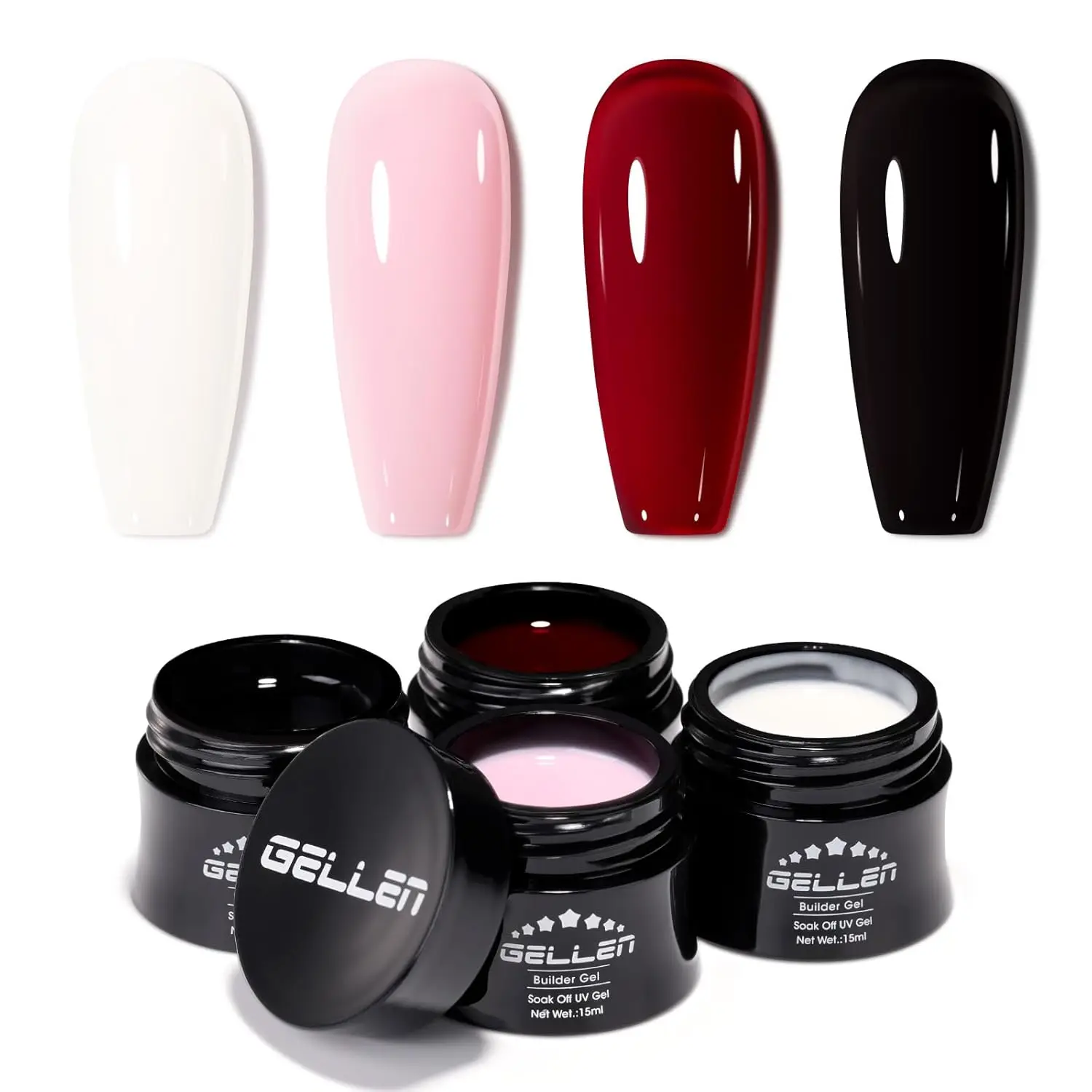 4-Color Builder Gel for Nails - Red, Black, Pink, Milky Jelly White - Hard Gel for Extension & Sculpting - UV/LED Cured
4-Color Builder Gel for Nails - Red, Black, Pink, Milky Jelly White - Hard Gel for Extension & Sculpting - UV/LED Cured