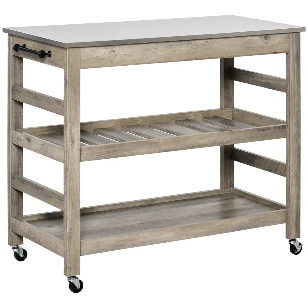 Rolling Kitchen Cart with Stainless Steel Countertop, Kitchen Butcher Block Cart with 1 Bottom Shelf, 1 Slotted Middle Shelf an
Rolling Kitchen Cart with Stainless Steel Countertop, Kitchen Butcher Block Cart with 1 Bottom Shelf, 1 Slotted Middle Shelf an