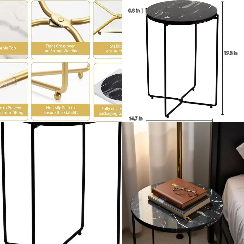 Современный круглый металлический приставной столик со столешницей из натурального мрамора, идеально подходит для компактных помещений в гостиных и спаленях, черный
Современный круглый металлический приставной столик со столешницей из натурального мрамора, идеально подходит для компактных помещений в гостиных и спаленях, черный