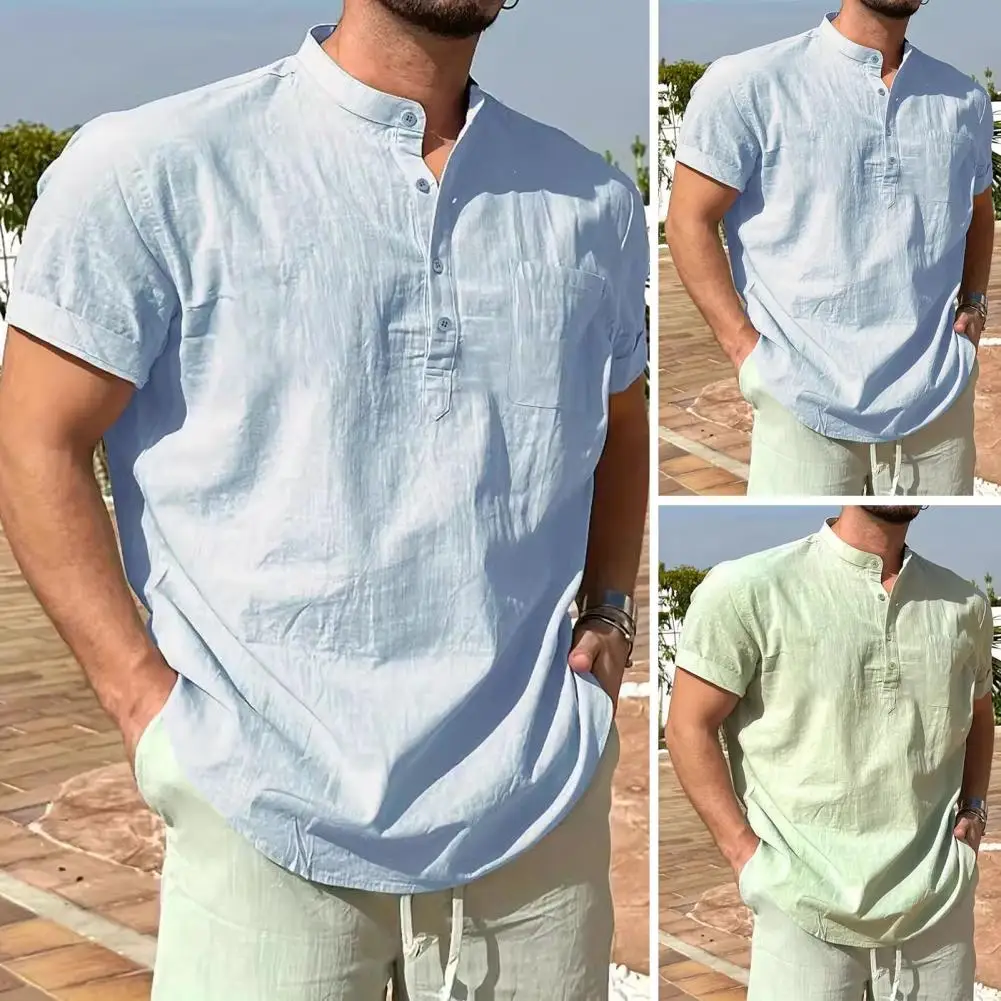 Stylish Men Top for Jeans Men's Solid Color Short Sleeve Button Collar Tee Shirt for Work Vacation Breathable Cotton-blend
Stylish Men Top for Jeans Men's Solid Color Short Sleeve Button Collar Tee Shirt for Work Vacation Breathable Cotton-blend