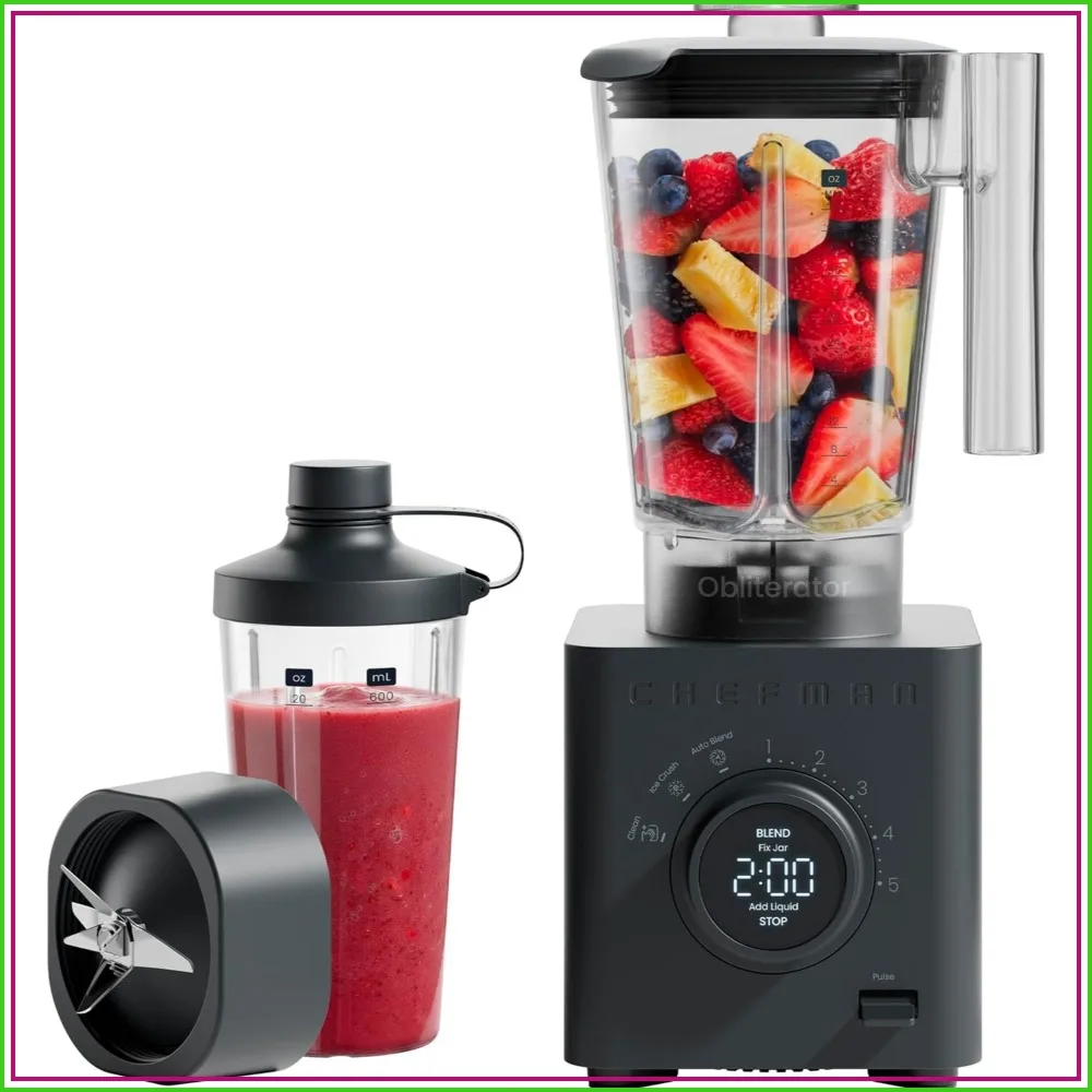 1380W Countertop Blender for Smoothies, Crushes Ice & Frozen Fruit, Stainless Steel Blade, Auto Blend, 48 oz + 20 oz Travel Jar
1380W Countertop Blender for Smoothies, Crushes Ice & Frozen Fruit, Stainless Steel Blade, Auto Blend, 48 oz + 20 oz Travel Jar