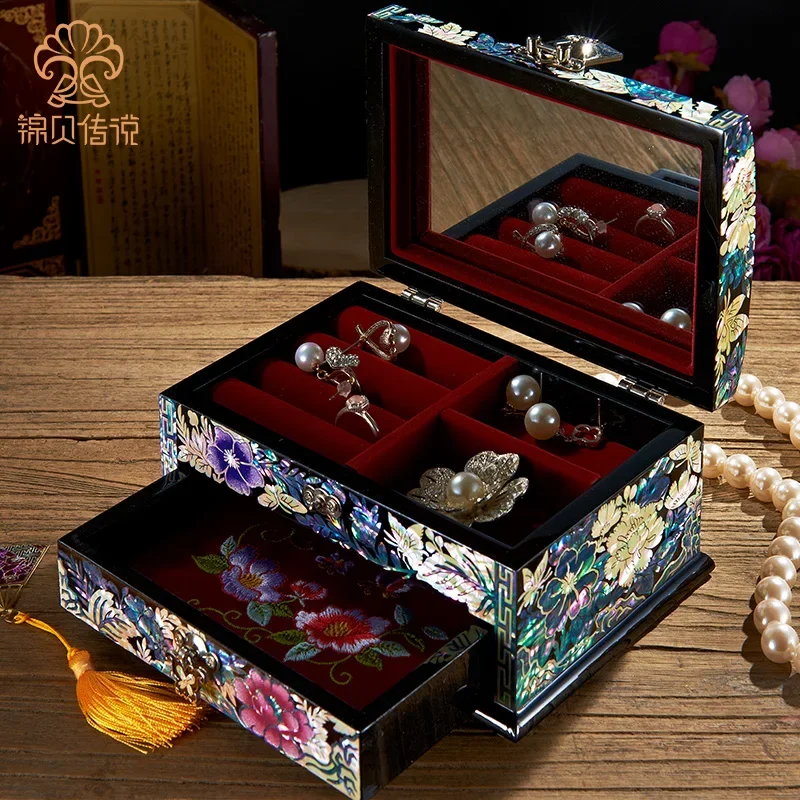 Jewelry Box Mother-of-Pearl Lacquer Wooden New Chinese Princess Vintage Storage Earrings Jewelry Ornament Handmade Double Layer
Jewelry Box Mother-of-Pearl Lacquer Wooden New Chinese Princess Vintage Storage Earrings Jewelry Ornament Handmade Double Layer