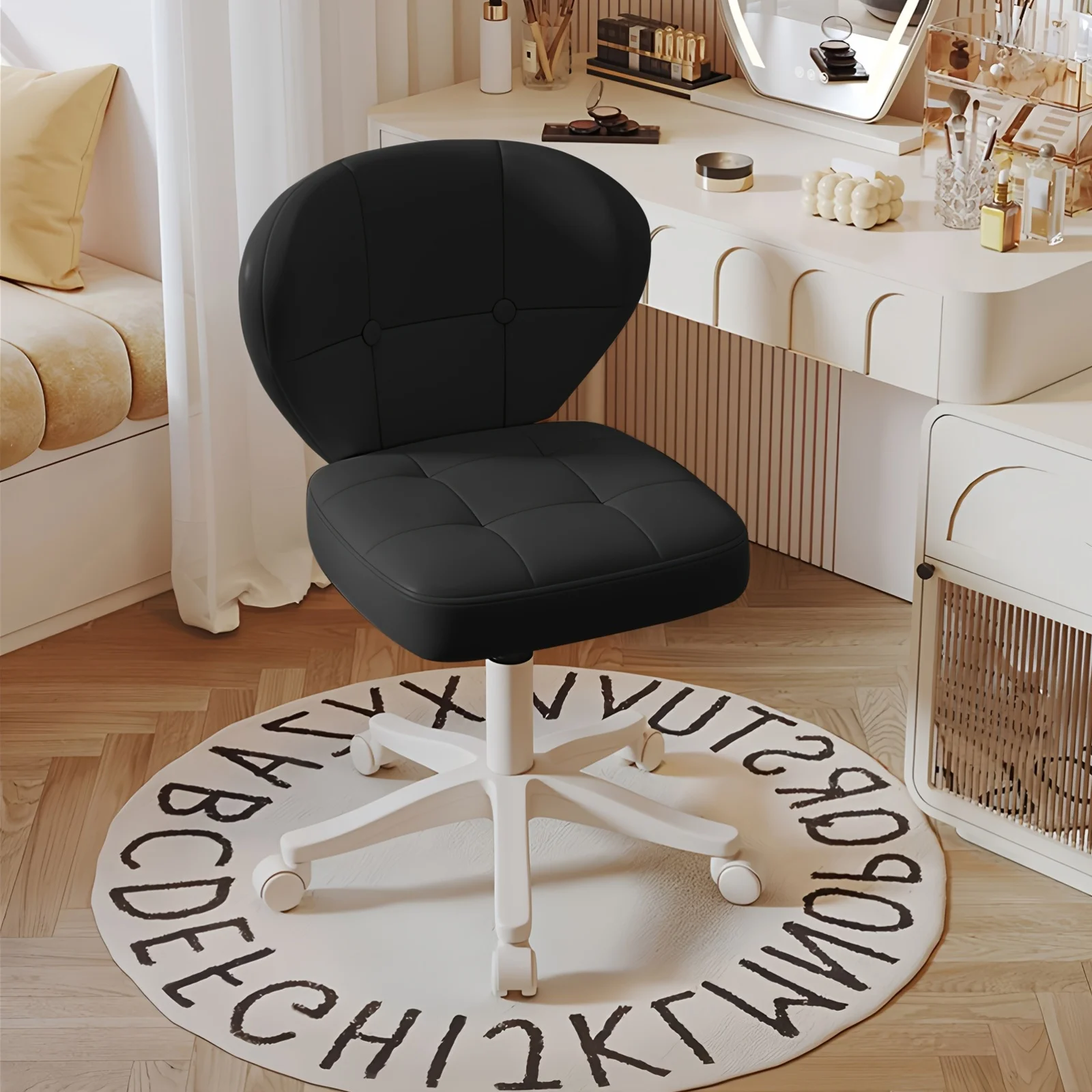 1pc a Compact Armless Office Chair, Featuring an Adjustable Swivel Design with a Soft Cushion, Offered in Four Colors, Made of Faux Leather, And Capable of Rotating 360 Degrees - Ideal for Home Offices, Workspaces, Bedrooms, Studies, Or Vanities
1pc a Compact Armless Office Chair, Featuring an Adjustable Swivel Design with a Soft Cushion, Offered in Four Colors, Made of Faux Leather, And Capable of Rotating 360 Degrees - Ideal for Home Offices, Workspaces, Bedrooms, Studies, Or Vanities