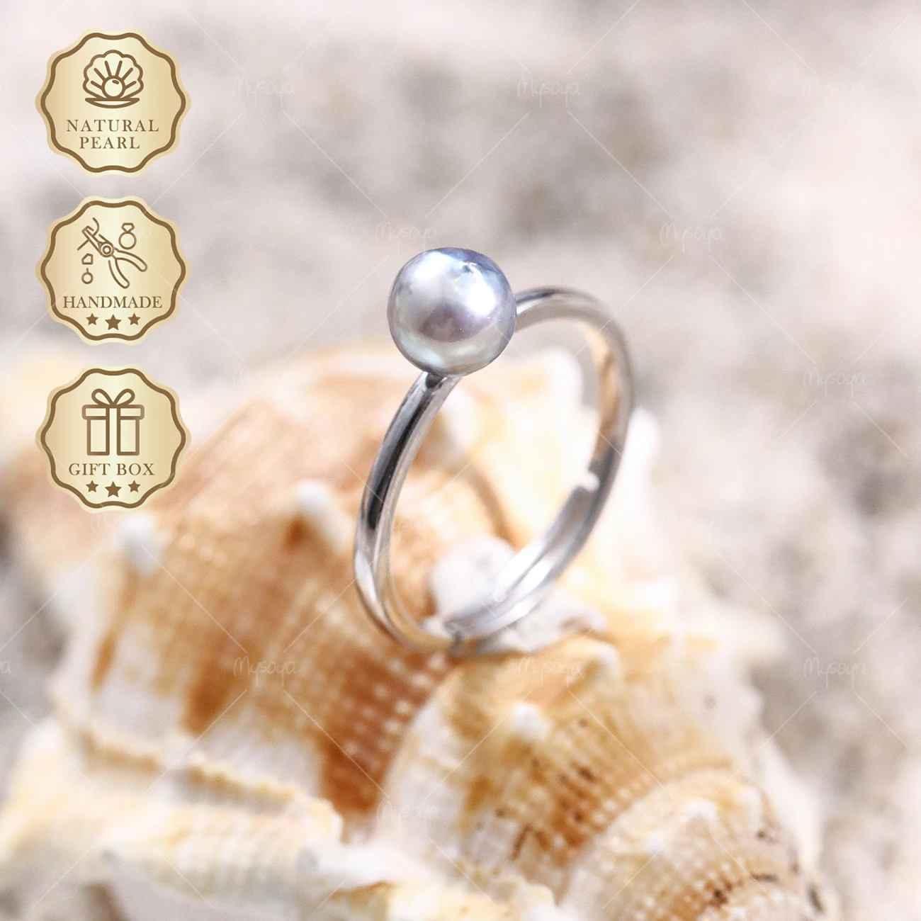 MYSOYA Blue Gray Akoya Pearl Open Ring 6-6.5mm Simple Polished Ring, Gift Box, Birthday Jewelry S315
MYSOYA Blue Gray Akoya Pearl Open Ring 6-6.5mm Simple Polished Ring, Gift Box, Birthday Jewelry S315