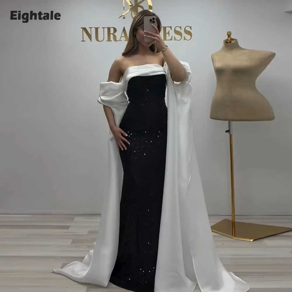 Eightale Black and White Evening Dress Strapless Sequin Customized Mermaid Satin Arabic Prom Wedding Party Gown Robes De Soirée
Eightale Black and White Evening Dress Strapless Sequin Customized Mermaid Satin Arabic Prom Wedding Party Gown Robes De Soirée