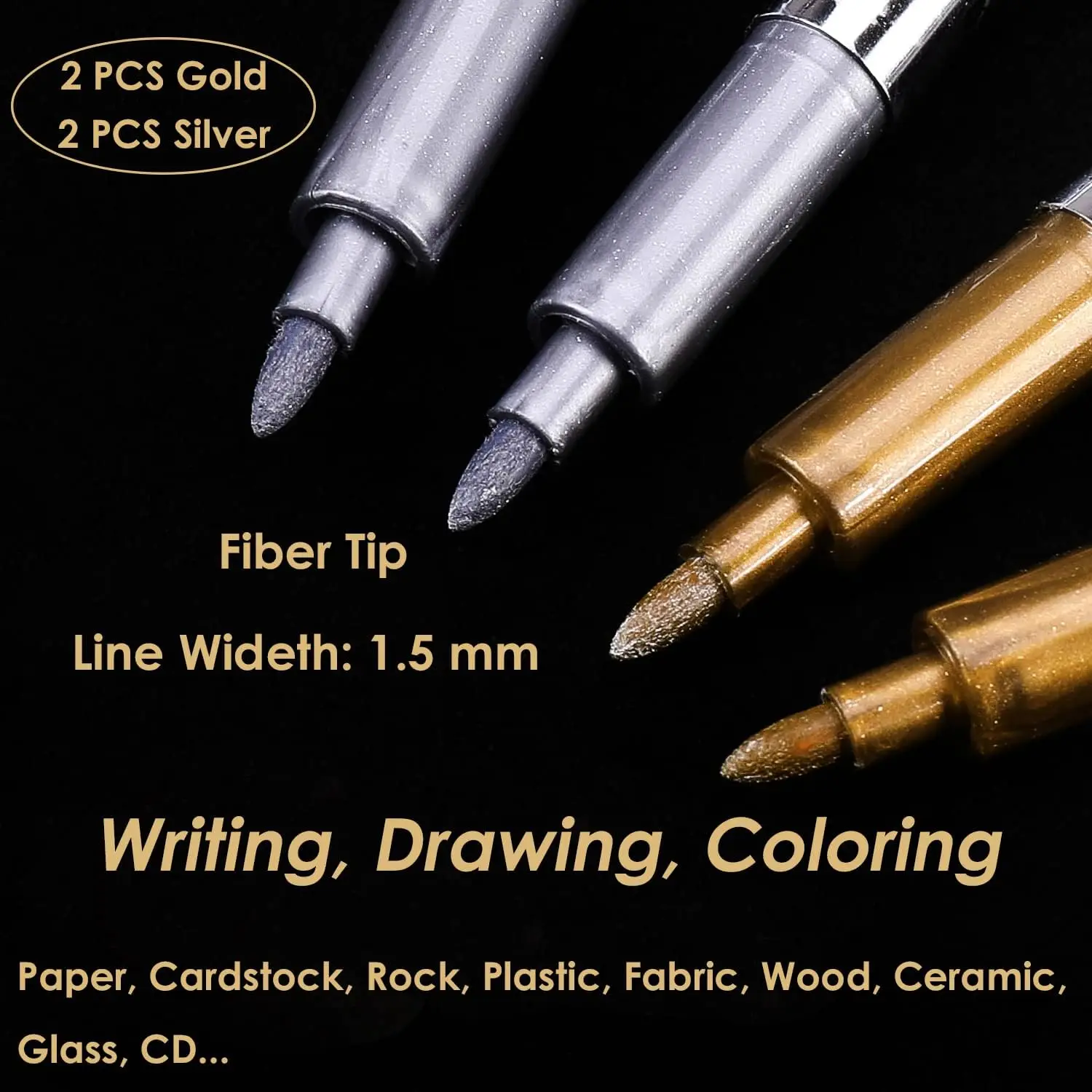 Metallic Markers Pens - Silver and Gold Paint Pens for Black Paper, Glass, Rock Painting, Halloween Pumpkin, Card Making
Metallic Markers Pens - Silver and Gold Paint Pens for Black Paper, Glass, Rock Painting, Halloween Pumpkin, Card Making