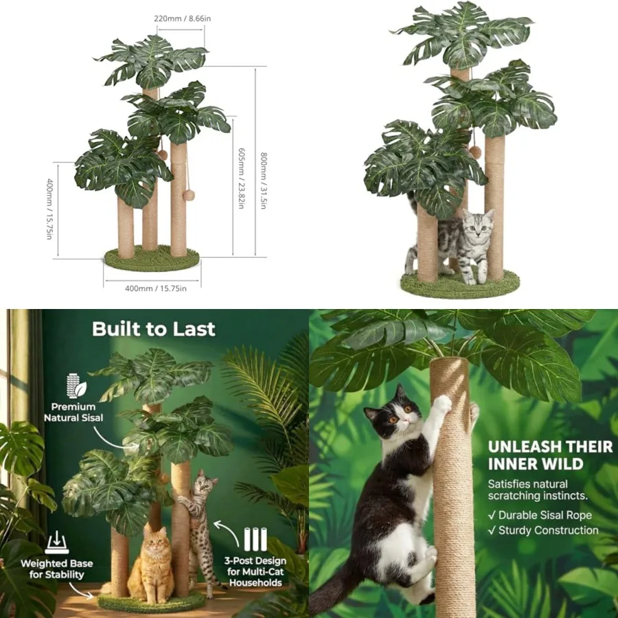 31.5Inch Cat Scratching Post, Cat Scratcher Tree with 3 Scratching Poles and 2 Interactive Dangling Balls, Cats Scratching Post
31.5Inch Cat Scratching Post, Cat Scratcher Tree with 3 Scratching Poles and 2 Interactive Dangling Balls, Cats Scratching Post