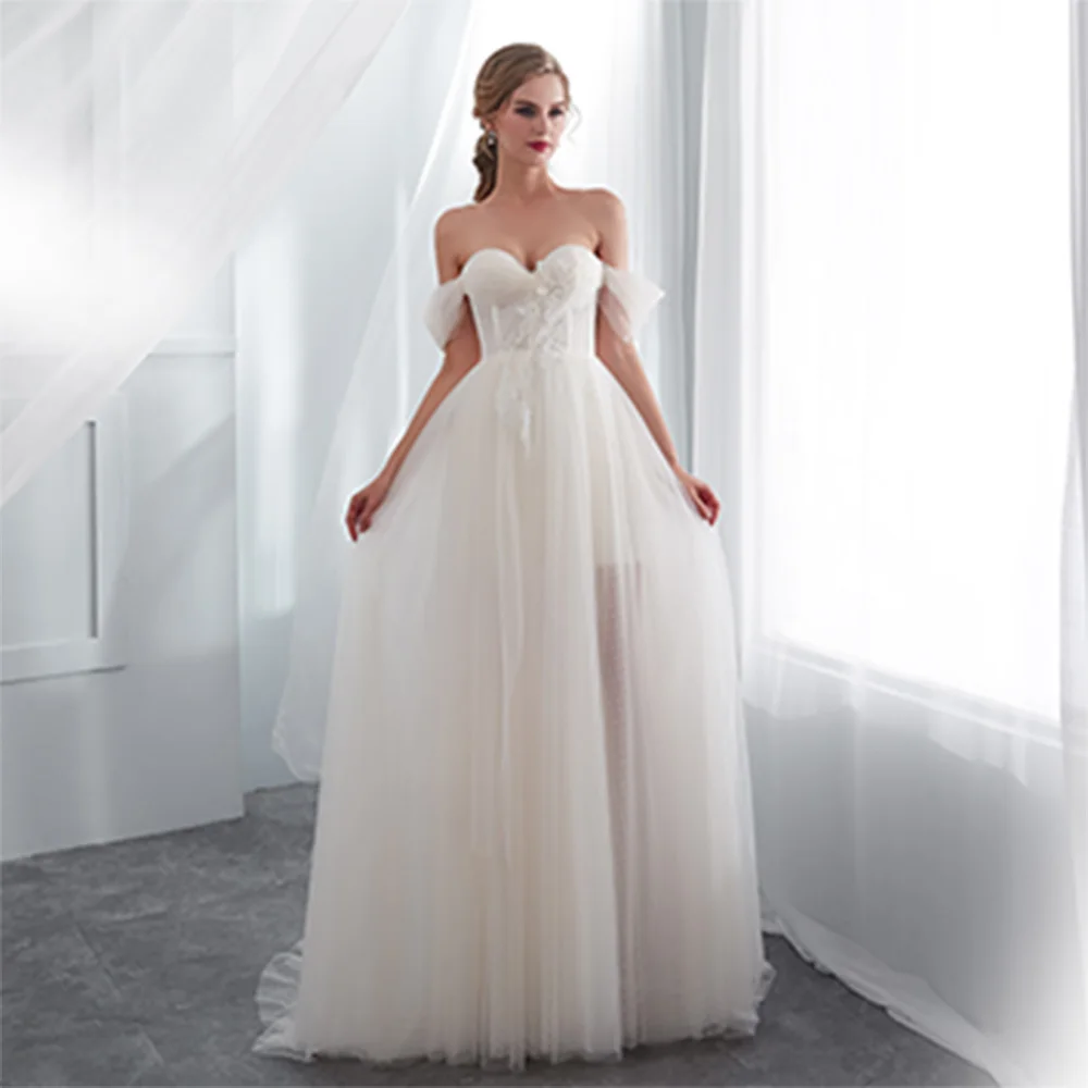 Off the Shoulder A-Line Floor Length Sweetheart Tulle Sleeveless Temperament Lace Wedding Dress Sweep Train Lace Up Back 2024
Off the Shoulder A-Line Floor Length Sweetheart Tulle Sleeveless Temperament Lace Wedding Dress Sweep Train Lace Up Back 2024