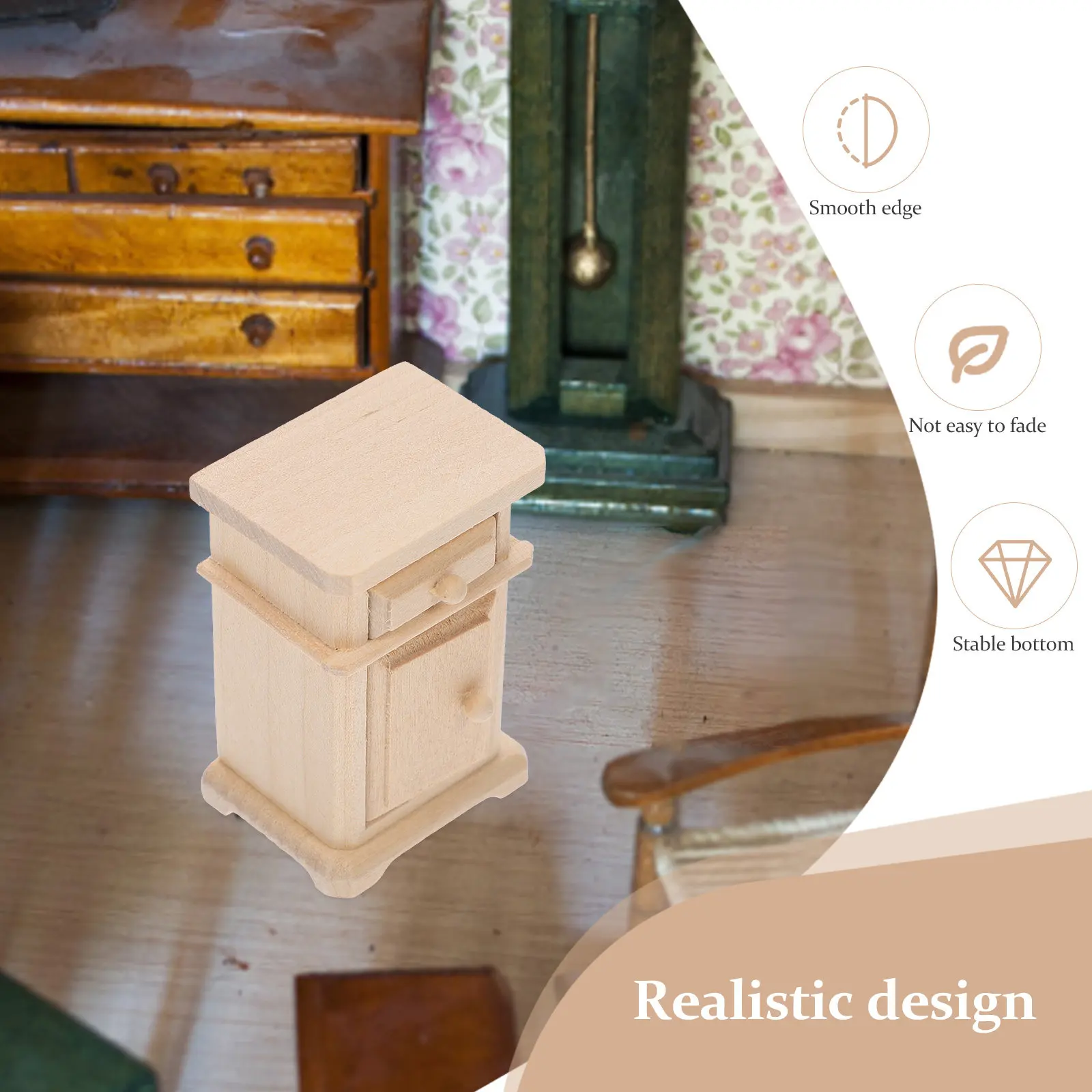 Miniature Wooden Bedside Cabinet Mini Furniture Piece for Dollhouse Scene Natural Wood Material Small Display Cabinet Decoration
Miniature Wooden Bedside Cabinet Mini Furniture Piece for Dollhouse Scene Natural Wood Material Small Display Cabinet Decoration