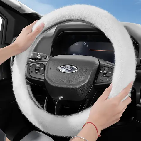 Geeignet für Ford Long Plüsch-Lenkradbezug, stilvolle Herbst- und Winter-warme Schutzhülle, geeignet für Focus F-Serie Explorer Kuga Ranger Mustang Mach-E Fiesta Transit Ecosport Bronco Sport Expedition
