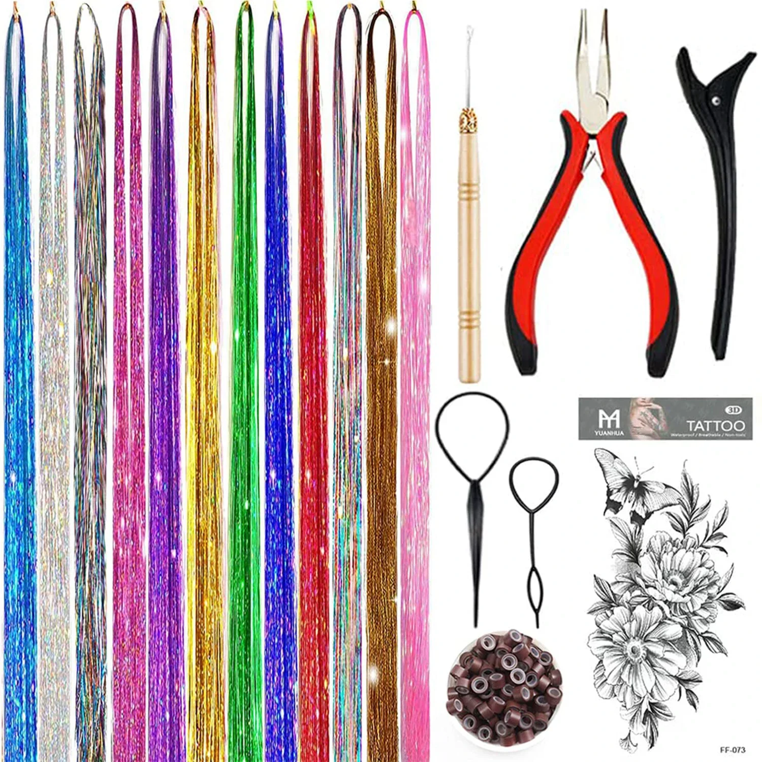48Inch Hair Tinsel Kit, Fairy Tinsel Hair Extensions With Tool 12 Colors Holographic Hair Tinsel Heat Resistant Sparkling
48Inch Hair Tinsel Kit, Fairy Tinsel Hair Extensions With Tool 12 Colors Holographic Hair Tinsel Heat Resistant Sparkling