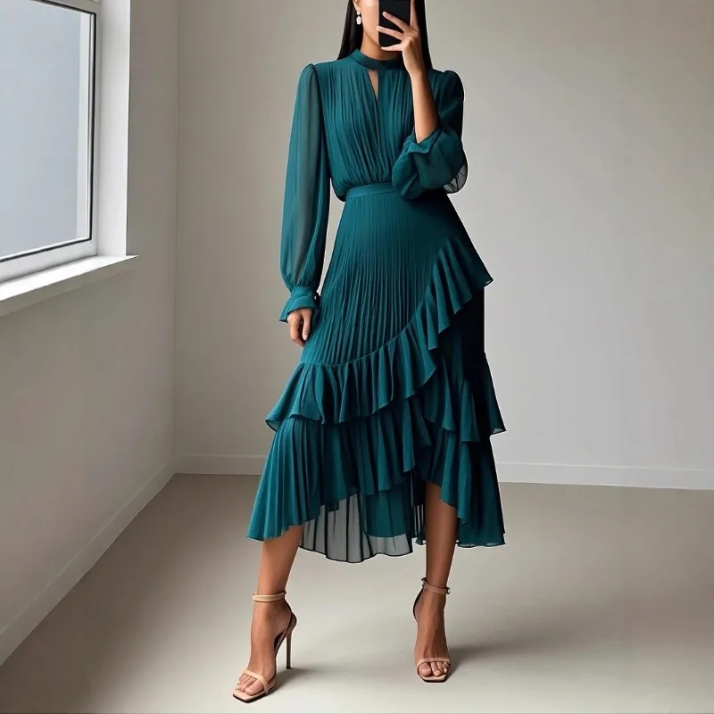 Women Long Petal Sleeve Ruffles Asymmetried Irregular Maxi Dresses Long Ruch O Neck Tierred Office Lady Night Gown Dress Commute
Women Long Petal Sleeve Ruffles Asymmetried Irregular Maxi Dresses Long Ruch O Neck Tierred Office Lady Night Gown Dress Commute