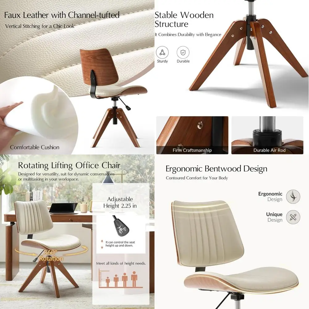 Mid-Century Modern Wide Seat Swivel Desk Chair with Solid Wood Legs, Ivory
Mid-Century Modern Wide Seat Swivel Desk Chair with Solid Wood Legs, Ivory
