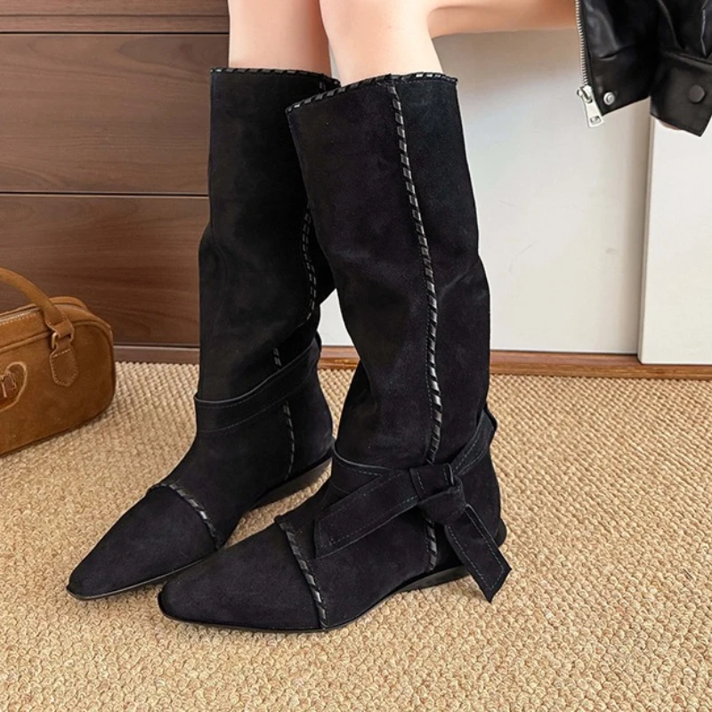 Women High Boots Suede Flats Shoes Elegant 2025 Brand New Winter Knee High Knight's Boots Party Dress Woman Botas Mujer Zapatos 
Women High Boots Suede Flats Shoes Elegant 2025 Brand New Winter Knee High Knight's Boots Party Dress Woman Botas Mujer Zapatos