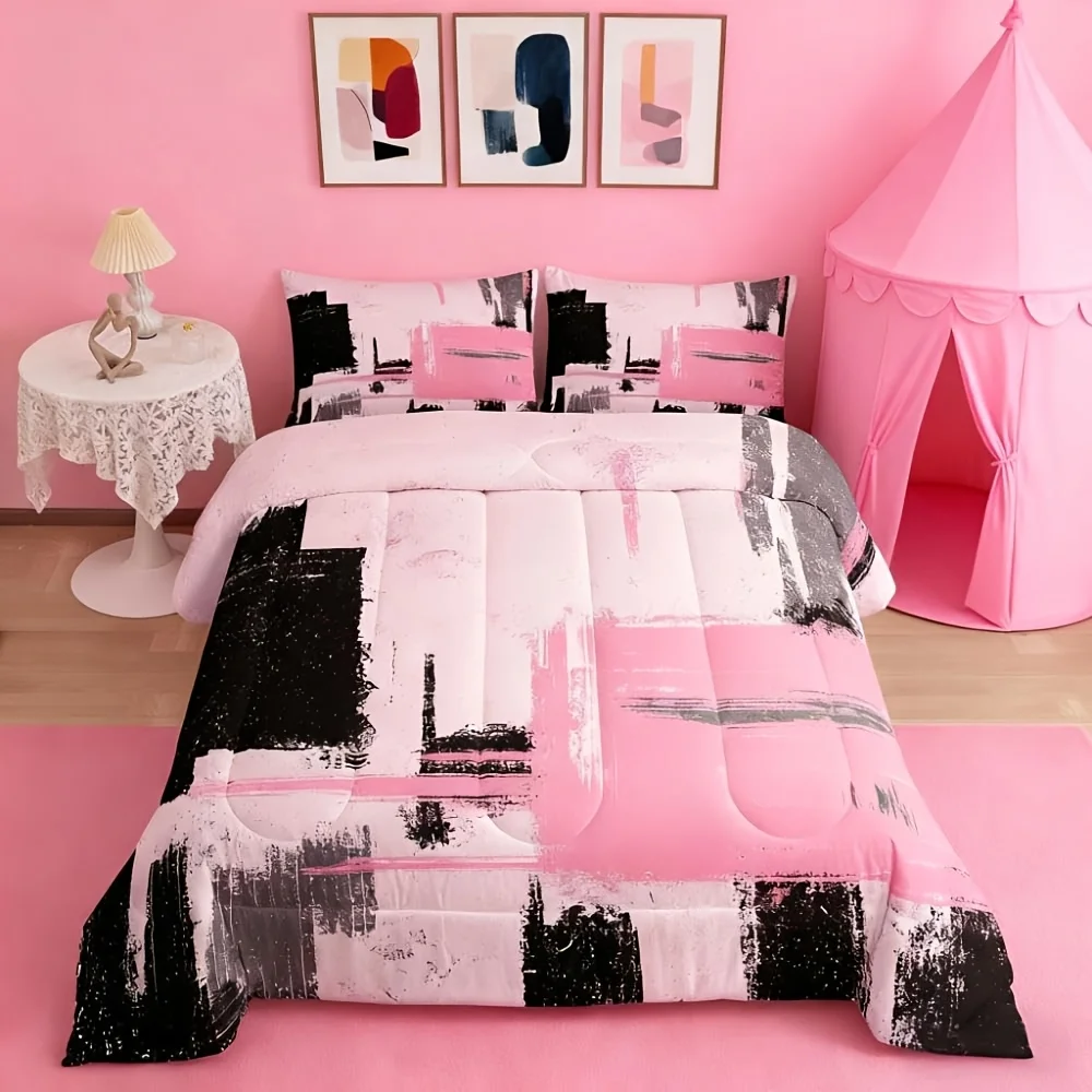 2/3pcs Abstract Comforter Modern Abstract Art Comforter Set for Women Men, Pink Black Pattern Bedding Set Room Decor, Dormitory Decor Duvet Set, Fashionable Home Products, All Season Soft Warm, Christmas Festival Birthday Gifts Decoration Ornaments
2/3pcs Abstract Comforter Modern Abstract Art Comforter Set for Women Men, Pink Black Pattern Bedding Set Room Decor, Dormitory Decor Duvet Set, Fashionable Home Products, All Season Soft Warm, Christmas Festival Birthday Gifts Decoration Ornaments