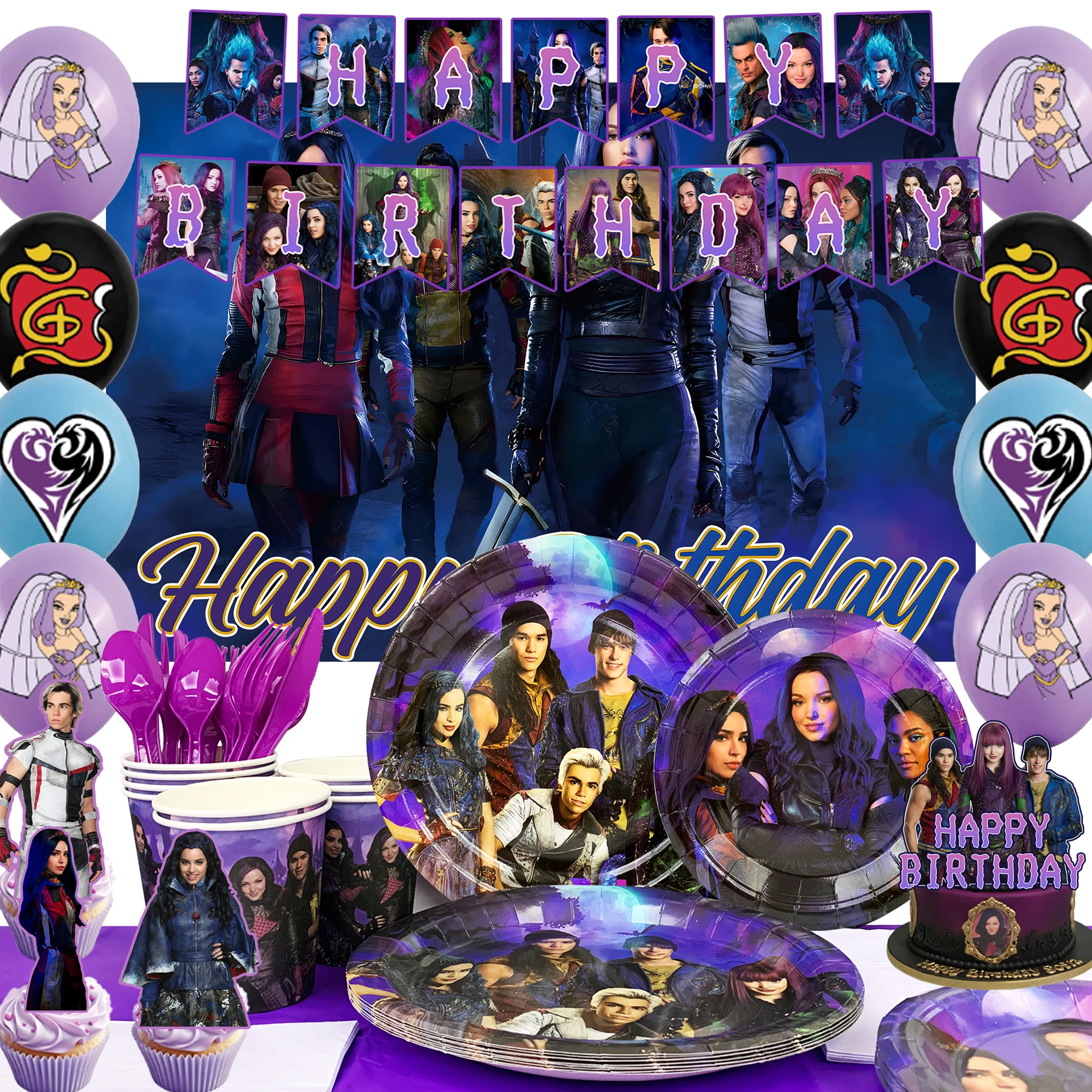 98 Pcs Descendants Mal Carlos Evie Jay Birthday Party Supplies-Banner Balloons Plates etc Descendants Party Decorations
98 Pcs Descendants Mal Carlos Evie Jay Birthday Party Supplies-Banner Balloons Plates etc Descendants Party Decorations