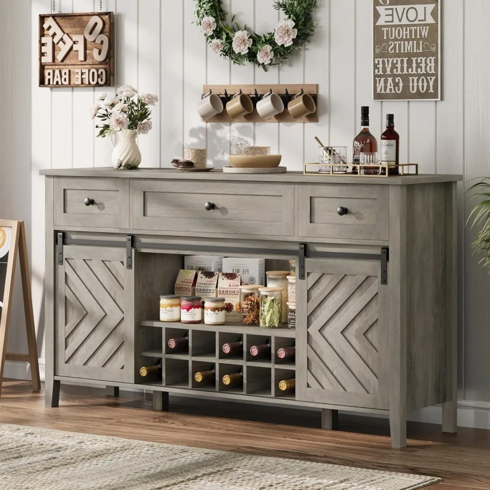 Farmhouse 59'' Buffet Cabinet with Sliding Barn Door, 33.4'' Tall Wood Rustic Sideboard with 3 Drawer, Adjustable Shelf
Farmhouse 59'' Buffet Cabinet with Sliding Barn Door, 33.4'' Tall Wood Rustic Sideboard with 3 Drawer, Adjustable Shelf
