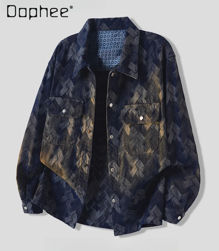2025 Spring and Autumn New Men's Loose Casual Versatile Washed Blue Turn-Down Collar Long Sleeve Plaid Denim Jacket
2025 Spring and Autumn New Men's Loose Casual Versatile Washed Blue Turn-Down Collar Long Sleeve Plaid Denim Jacket
