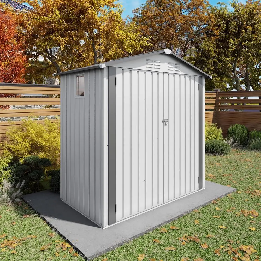 6x3.5ft Outdoor Metal Storage Shed with Window, Lockable Hinged Door, Waterproof, 4 Air Vents for Garden Tools
6x3.5ft Outdoor Metal Storage Shed with Window, Lockable Hinged Door, Waterproof, 4 Air Vents for Garden Tools
