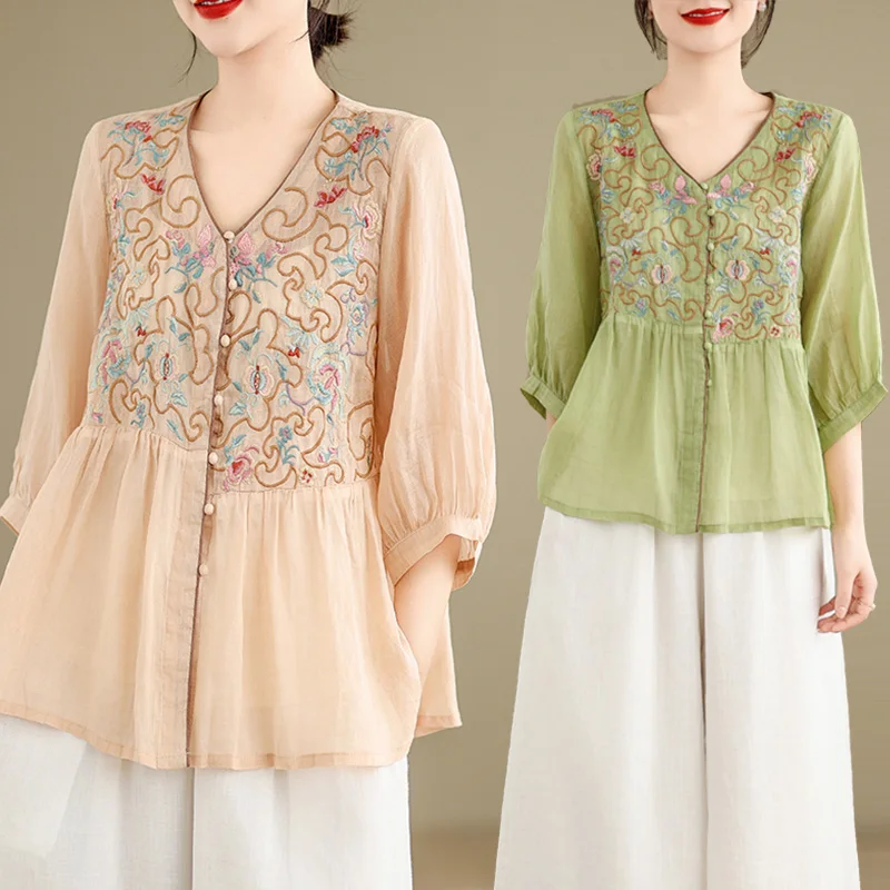 Ретро-китайская свободная льняная блузка с V-образным вырезом и вышивкой для женщин, летняя, модная, молодежная, скрывающая недостатки фигуры, в стиле «кукла»
Ретро-китайская свободная льняная блузка с V-образным вырезом и вышивкой для женщин, летняя, модная, молодежная, скрывающая недостатки фигуры, в стиле «кукла»