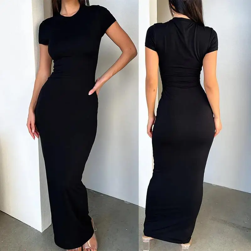 Phantasy Solid Long Dress for Women Black Short Sleeved Sheath Dress Casual Spring Summer Elegant Streetwear Female Clothing
Phantasy Solid Long Dress for Women Black Short Sleeved Sheath Dress Casual Spring Summer Elegant Streetwear Female Clothing