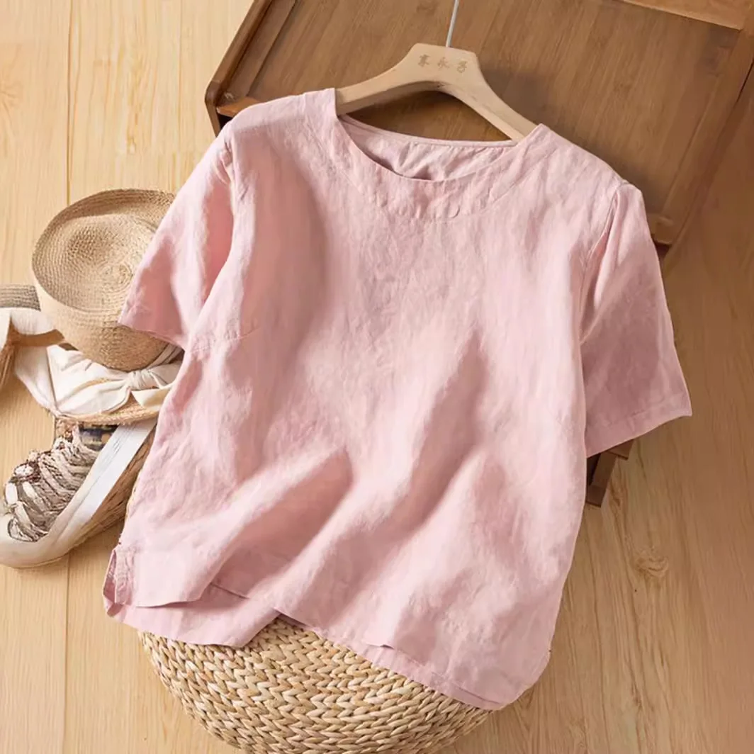 Women's 100% Linen T-Shirt Women's Literary Commuter Versatile Short Sleeve Summer Top Thin Thin Pullover Loose Shirt
Women's 100% Linen T-Shirt Women's Literary Commuter Versatile Short Sleeve Summer Top Thin Thin Pullover Loose Shirt