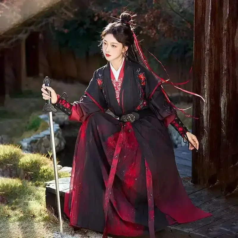 Men Women Song Dynasty Hanfu Dress Ancient Black Red Embroidery Cross Collar Costume Niche Vintage Warrior Cosplay Garments New
Men Women Song Dynasty Hanfu Dress Ancient Black Red Embroidery Cross Collar Costume Niche Vintage Warrior Cosplay Garments New