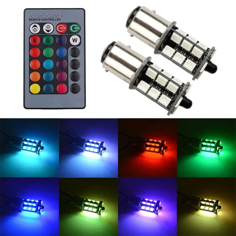 2X LED RGB Bulb Amber Yellow White Red 16 Color Changing Brake Lights Turn Signal Reverse Tail Bright Strobe lights with remote
2X LED RGB Bulb Amber Yellow White Red 16 Color Changing Brake Lights Turn Signal Reverse Tail Bright Strobe lights with remote
