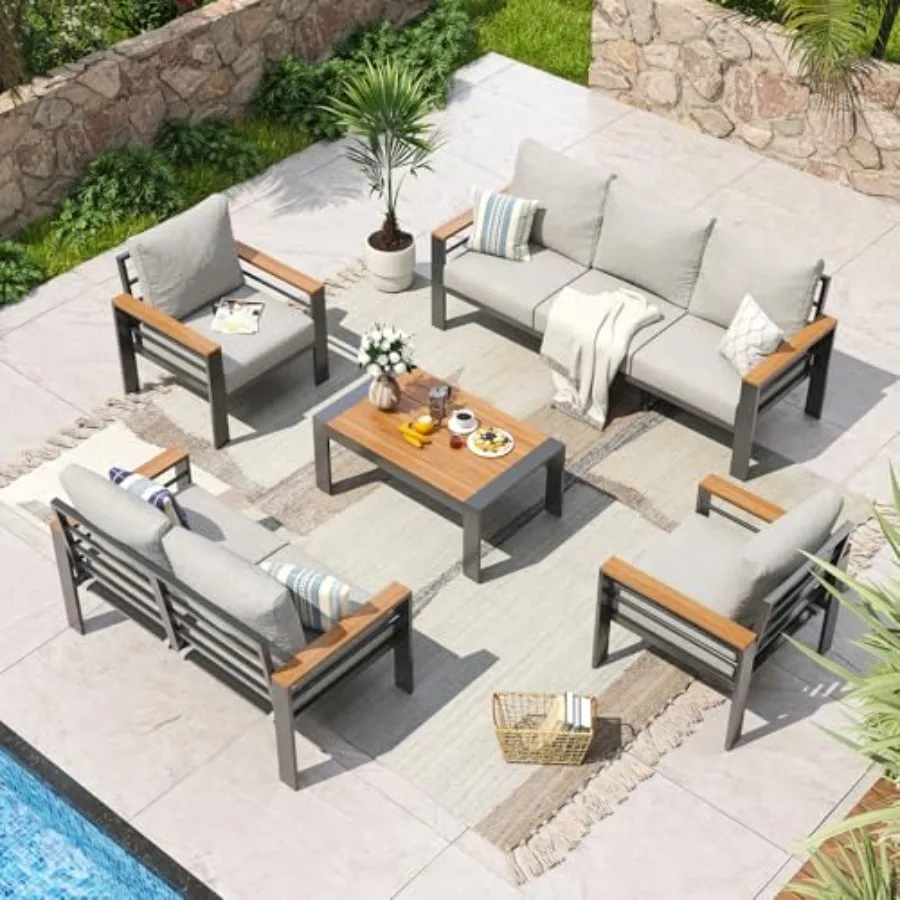 Aluminum Patio Furniture Set, Oversized Outdoor Sectional with Washable Thick Cushions, Coffee Table and Waterproof Cover, Pati
Aluminum Patio Furniture Set, Oversized Outdoor Sectional with Washable Thick Cushions, Coffee Table and Waterproof Cover, Pati