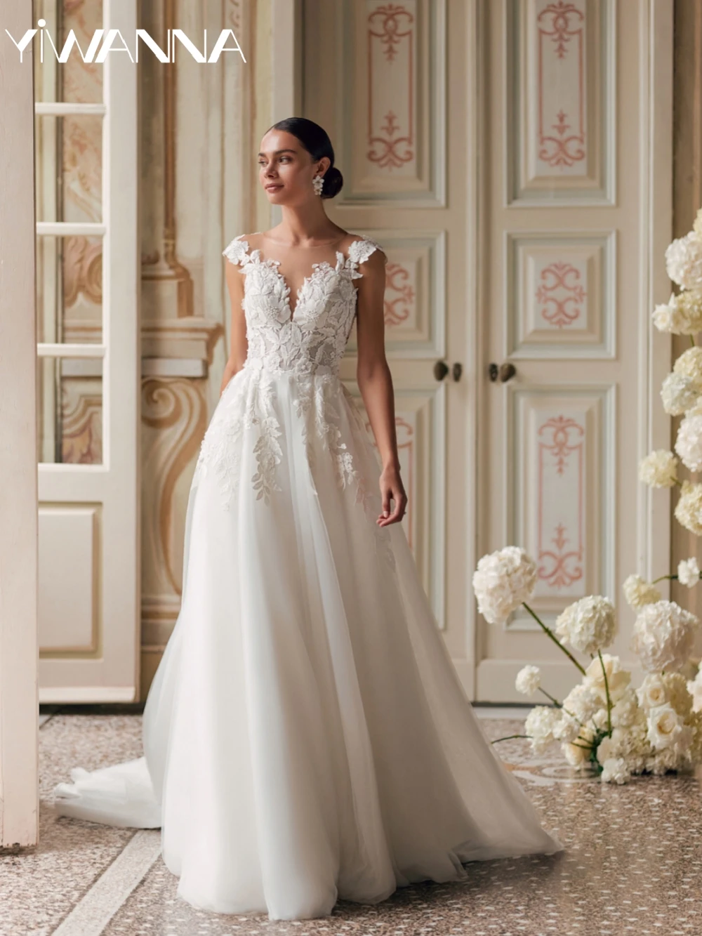 Modest O-neck Sleeveless Bride Robe Sequined Lace Appliques Bridal Gown Charming A-line Long Wedding Dresses Robe De Mariée
Modest O-neck Sleeveless Bride Robe Sequined Lace Appliques Bridal Gown Charming A-line Long Wedding Dresses Robe De Mariée