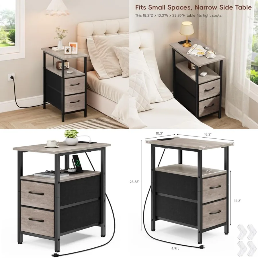 Vagusicc End Table with Charging Station, Narrow Side Table, 3.8'' Tall Nightstand with Fabric Drawers, Small Sofa Side Table N
Vagusicc End Table with Charging Station, Narrow Side Table, 3.8'' Tall Nightstand with Fabric Drawers, Small Sofa Side Table N