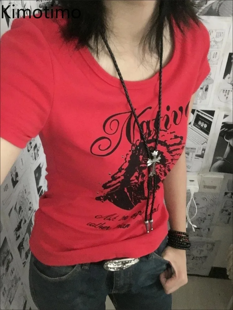 Kimotimo Vintage Red Printed Short Sleeve T-shirt Women Summer Round Neck Slim Fit Waist Crop Top Harajuku Y2k Versatile Tees
Kimotimo Vintage Red Printed Short Sleeve T-shirt Women Summer Round Neck Slim Fit Waist Crop Top Harajuku Y2k Versatile Tees