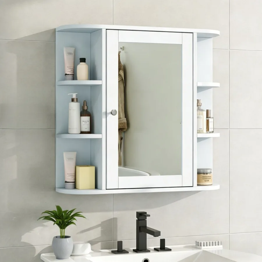 Bathroom Wall Storage Cabinet with Mirror Medicine Cabinet with Adjustable Wood Shelf Doors Mounted Storage Cabinets with 6 Ope
Bathroom Wall Storage Cabinet with Mirror Medicine Cabinet with Adjustable Wood Shelf Doors Mounted Storage Cabinets with 6 Ope