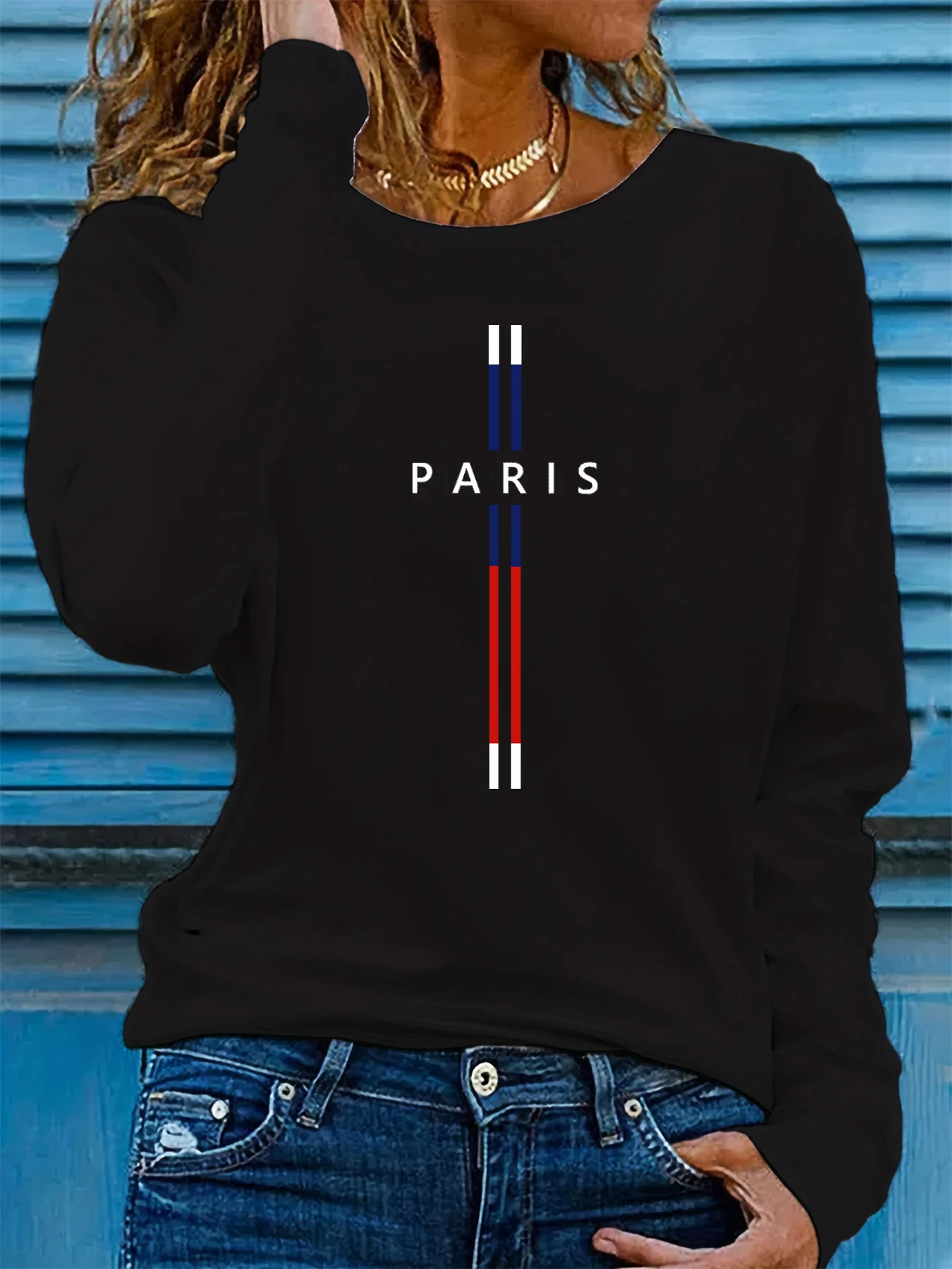 Женская удобная повседневная футболка из 100% чистого хлопка с круглым вырезом и принтом Paris на весну и осень с длинными рукавами
Женская удобная повседневная футболка из 100% чистого хлопка с круглым вырезом и принтом Paris на весну и осень с длинными рукавами