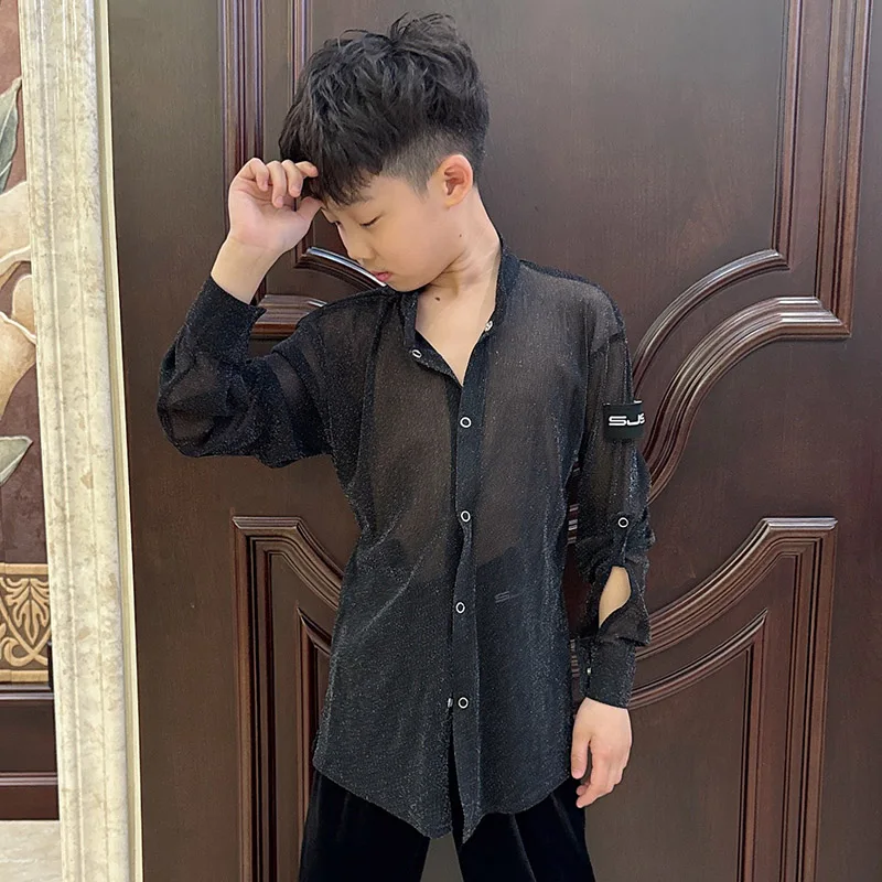 Boys Latin Dance Clothes Long Sleeves Black Mesh Shirts Kids Male Rumba Ballroom Dance Performance Clothing Latin Tops DNV26800
Boys Latin Dance Clothes Long Sleeves Black Mesh Shirts Kids Male Rumba Ballroom Dance Performance Clothing Latin Tops DNV26800