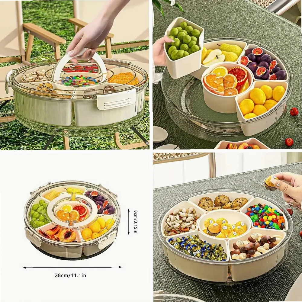 Rotating snack tray with lid and handle - Multi layer fruit and vegetable tray, durable PP material - suitable for corn tortilla
Rotating snack tray with lid and handle - Multi layer fruit and vegetable tray, durable PP material - suitable for corn tortilla