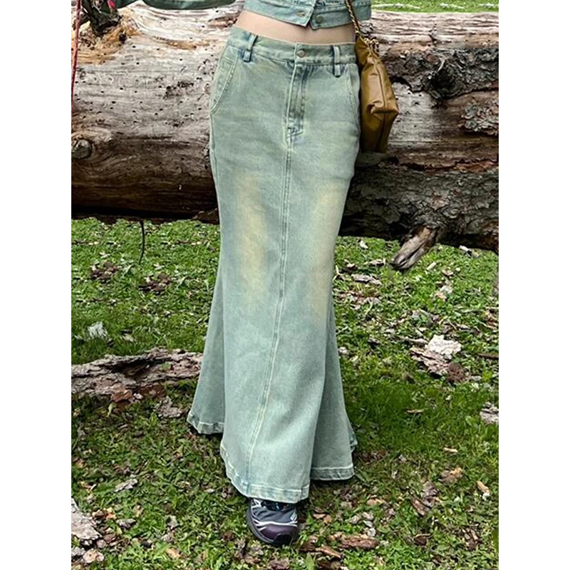 PBAP Vintage Bodycon Denim Skirt Trendy Green Distressed High Waist Split Back Mermaid Maxi Long Jean Skirt Korean Women Clothes
PBAP Vintage Bodycon Denim Skirt Trendy Green Distressed High Waist Split Back Mermaid Maxi Long Jean Skirt Korean Women Clothes