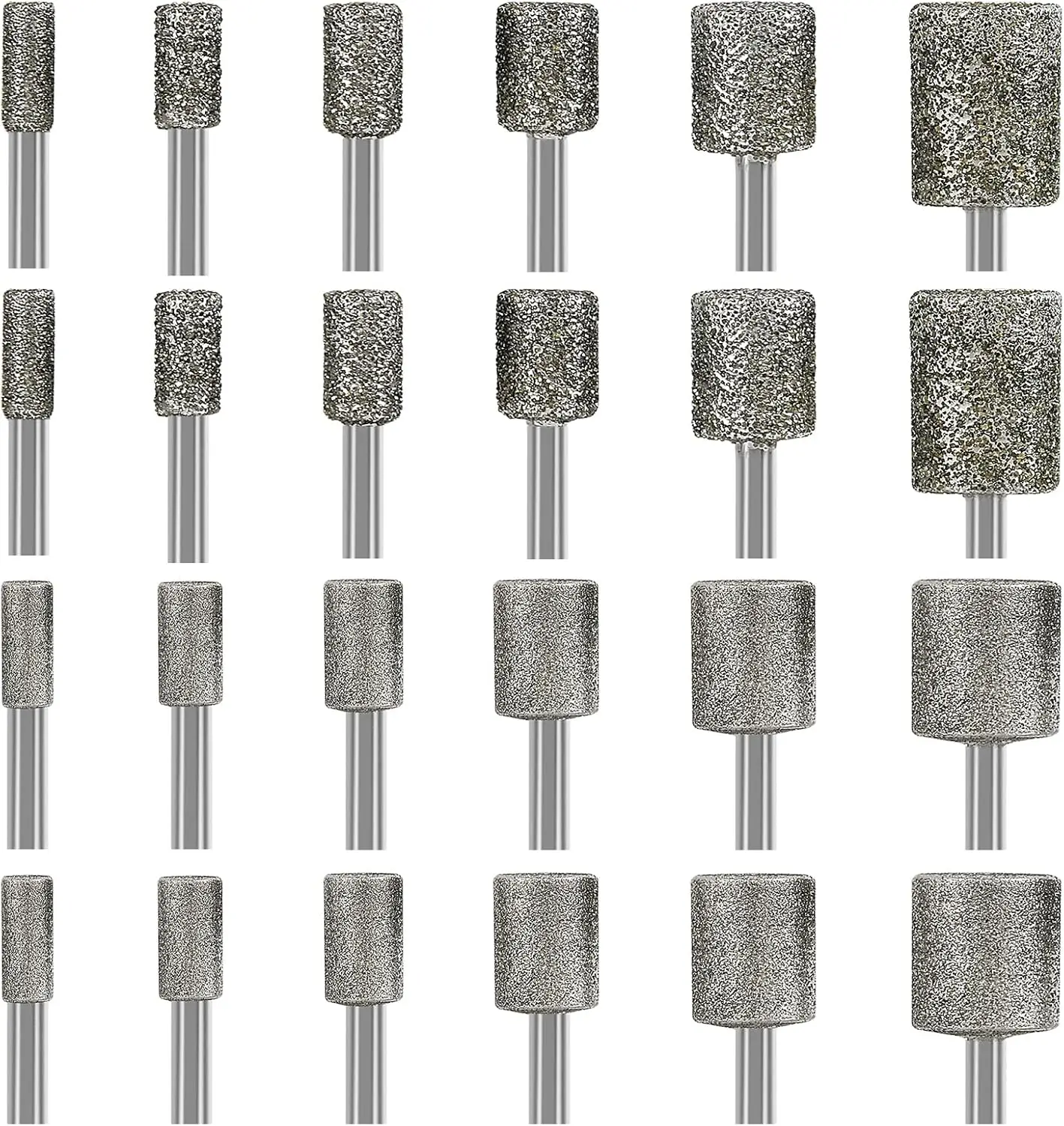 24Pcs Diamond Burr Bits Set for Rotary Tool, 46/150 Grit Stone Carving Grinding Polishing Kit with 1/8'' Shank for Jewelry
24Pcs Diamond Burr Bits Set for Rotary Tool, 46/150 Grit Stone Carving Grinding Polishing Kit with 1/8'' Shank for Jewelry