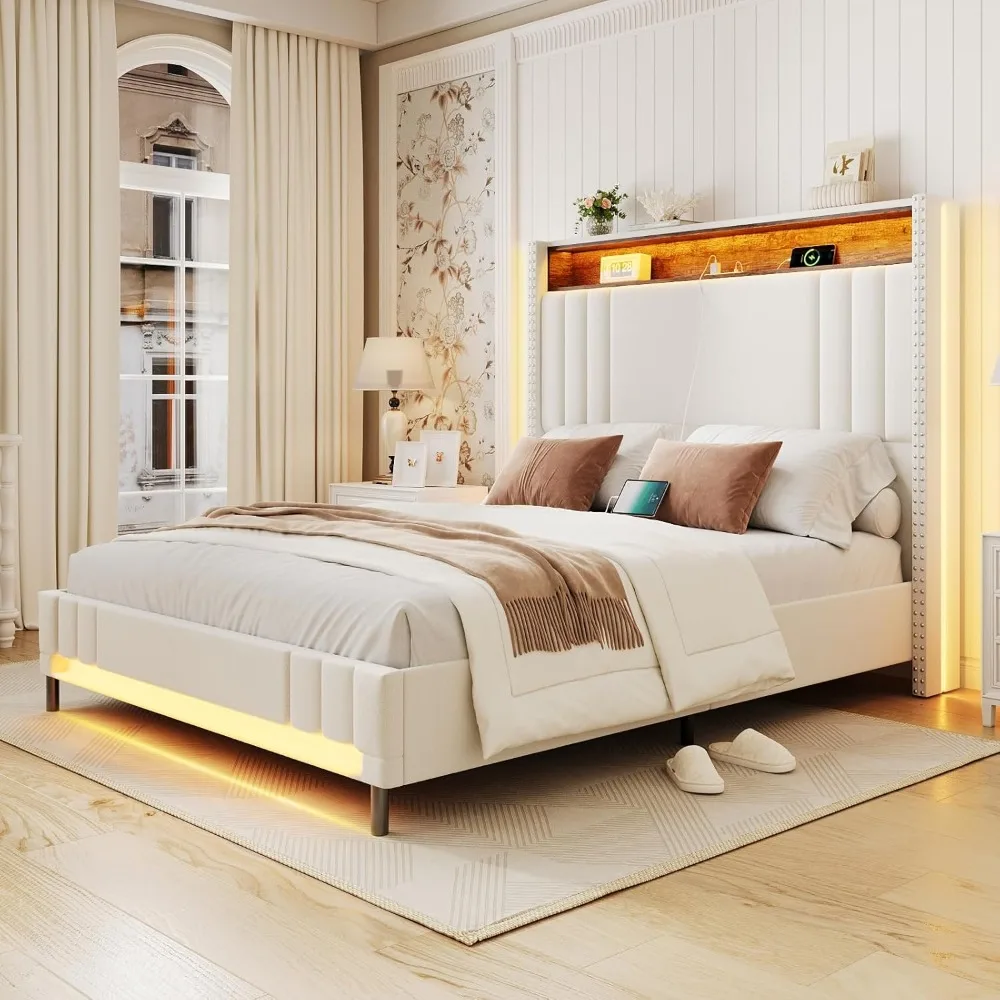LED Bed Frame with 51.6" Tall Headboard, Upholstered Platform Bed with Charging Station & Storage, No Box Spring Needed
LED Bed Frame with 51.6" Tall Headboard, Upholstered Platform Bed with Charging Station & Storage, No Box Spring Needed