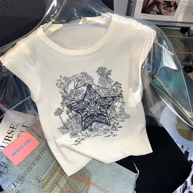 Heavy Embroidery Knitted Vest Women's Ins High-End Summer oulder T-irt ort Svel Top Sweet Cool Spicy Girl
Heavy Embroidery Knitted Vest Women's Ins High-End Summer oulder T-irt ort Svel Top Sweet Cool Spicy Girl