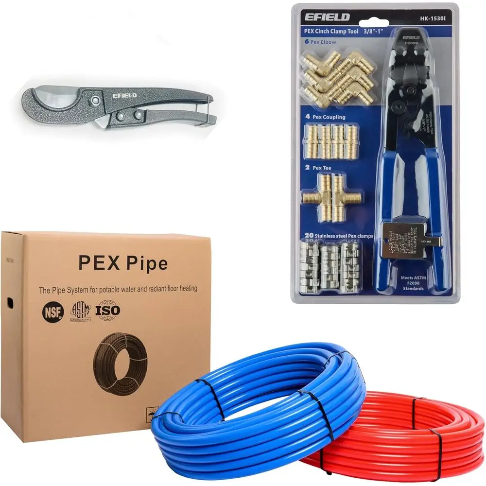 Комплект для установки сантехники труб PEX 1/2 дюйма: трубка Pex-b 1/2 дюйма x 200 футов (100 футов красного + 100 футов синего цвета), 12 шт. латунных фитингов Pex
Комплект для установки сантехники труб PEX 1/2 дюйма: трубка Pex-b 1/2 дюйма x 200 футов (100 футов красного + 100 футов синего цвета), 12 шт. латунных фитингов Pex