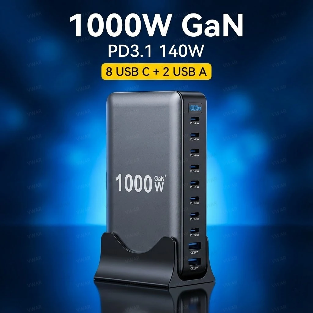 1000W Fast Charging Station GaN PD3.1 140W USB Type C 10 Ports PPS PD Desktop Charger for MacBook Laptops Tablet iPhone Samsung
1000W Fast Charging Station GaN PD3.1 140W USB Type C 10 Ports PPS PD Desktop Charger for MacBook Laptops Tablet iPhone Samsung