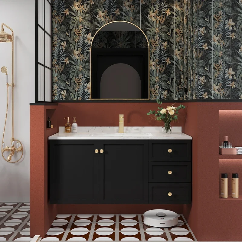 French Black Retro Bathroom Cabinet Ceramic Integrated Washbasin Oak Bathroom Cabinet Combination Bad Schrank Furniture
French Black Retro Bathroom Cabinet Ceramic Integrated Washbasin Oak Bathroom Cabinet Combination Bad Schrank Furniture