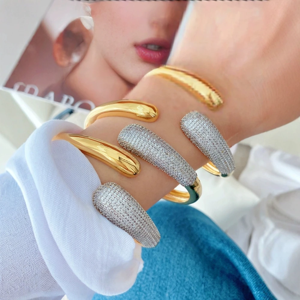 New style Fashion Gold Plated Brass Open Cuff Bangle with Zircon Gems Jewelry Gift for Woman
New style Fashion Gold Plated Brass Open Cuff Bangle with Zircon Gems Jewelry Gift for Woman
