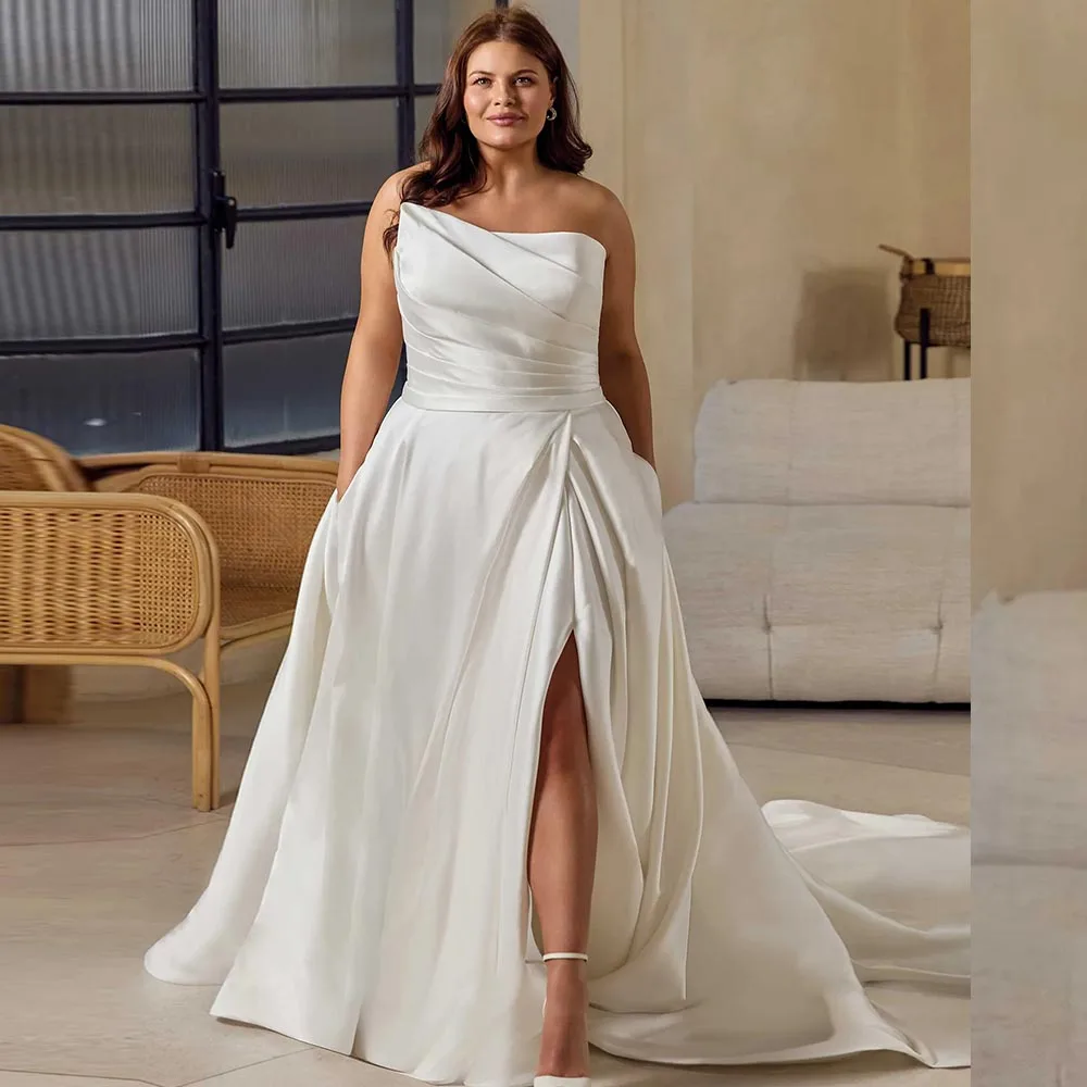 Plus Size Wedding Dresses For Bride Strapless Sweetheart A-Line Bridal Gowns Side Slit With Train Brides dress Customized
Plus Size Wedding Dresses For Bride Strapless Sweetheart A-Line Bridal Gowns Side Slit With Train Brides dress Customized