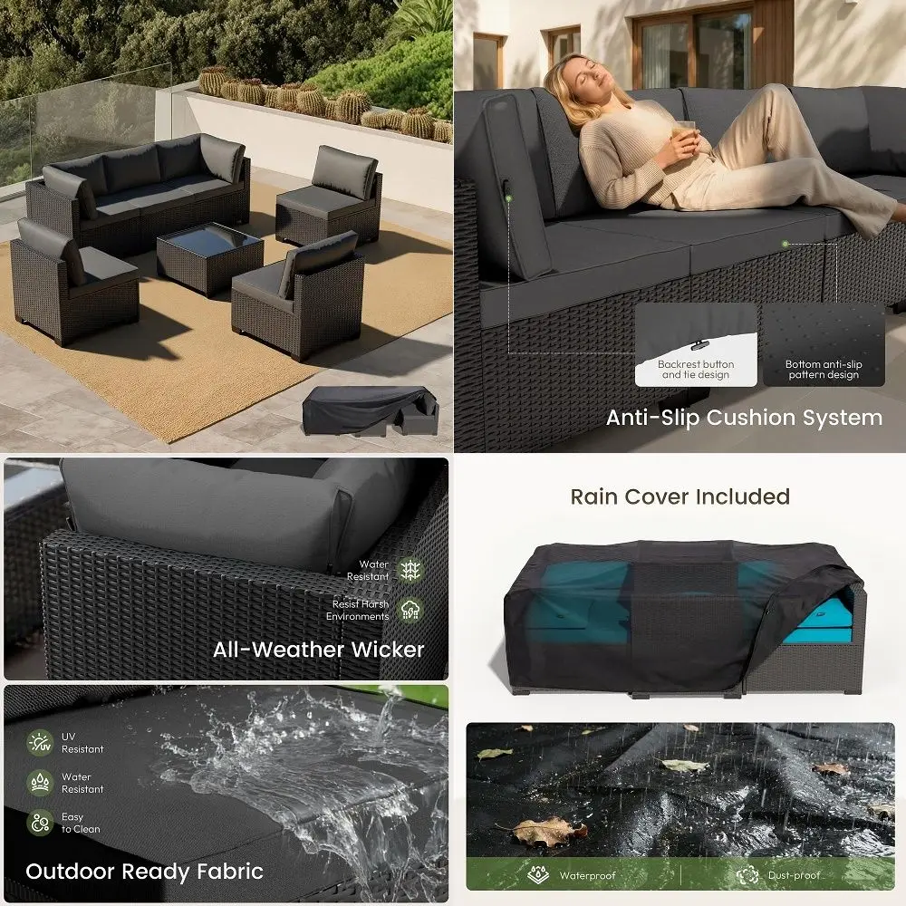 Patio Furniture Sets, 7 Pieces Outdoor Rattan Sectional Sofa Set with Glass Table and Cushions,Wicker Patio Conversation Set fo
Patio Furniture Sets, 7 Pieces Outdoor Rattan Sectional Sofa Set with Glass Table and Cushions,Wicker Patio Conversation Set fo