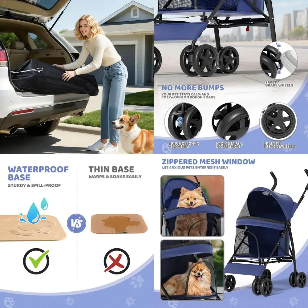 Lightweight 4-Wheel Umbrella Stroller for Small to Medium Pets up to 22lbs, Navy Blue with Mesh, Cup Holder & Storage
Lightweight 4-Wheel Umbrella Stroller for Small to Medium Pets up to 22lbs, Navy Blue with Mesh, Cup Holder & Storage