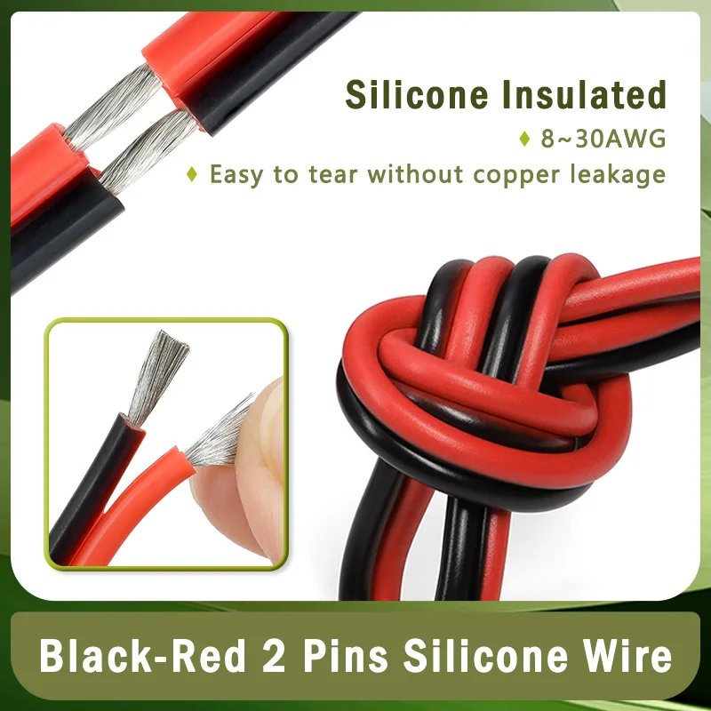 Copper Wire Soft Silicone Rubber Cable 30 28 26 24 22 20 18 16 14 12 10 8 AWG 2Pins LED Connector Flexible Line Silicone Wire
Copper Wire Soft Silicone Rubber Cable 30 28 26 24 22 20 18 16 14 12 10 8 AWG 2Pins LED Connector Flexible Line Silicone Wire