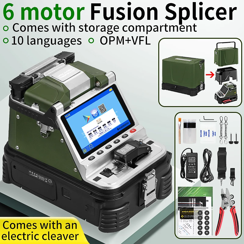 COMPTYCO 6 Motors AI-30 Fiber Optic Fusion Splicer Multilingual SM/MM Optical Fiber Core Heat Fusion Machine Built-in VFL OPM
COMPTYCO 6 Motors AI-30 Fiber Optic Fusion Splicer Multilingual SM/MM Optical Fiber Core Heat Fusion Machine Built-in VFL OPM
